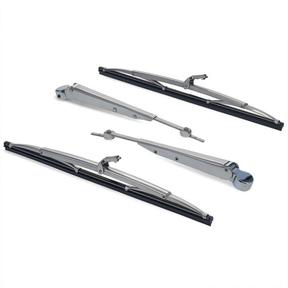 Polished Flip Forward Windshield Wiper Arms & Blades, 66-77 Ford Bronco