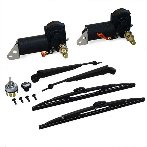 Dual Electric Windshield Wiper Kit with Black Arms & Blades, 66-77 Ford Bronco