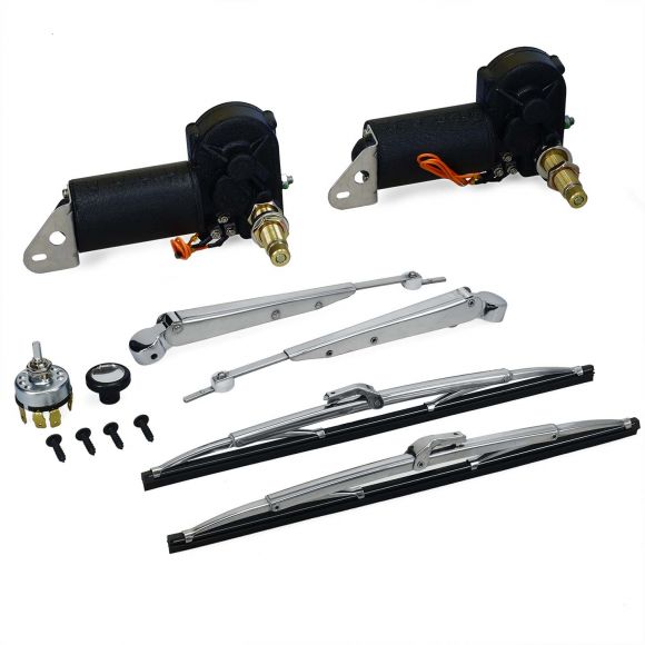 Dual Electric Windshield Wiper Kit with Polished Stainless Arms & Blades, 66-77 Ford Bronco