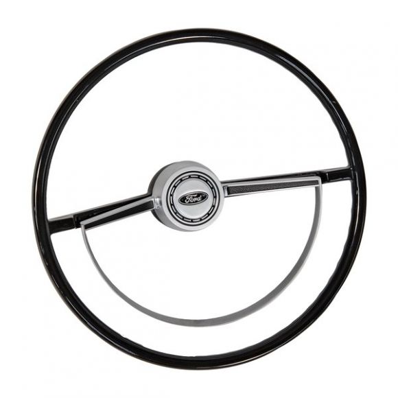 Steering Wheel With Deluxe Half Moon Satin Horn Ring, 66-73 Ford Bronco