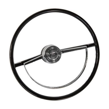 Steering Wheel With Deluxe Half Moon Chrome Horn Ring 66-73
