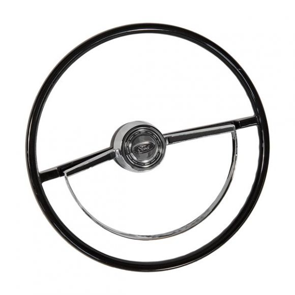 Steering Wheel With Deluxe Half Moon Chrome Horn Ring, 66-73 Ford Bronco