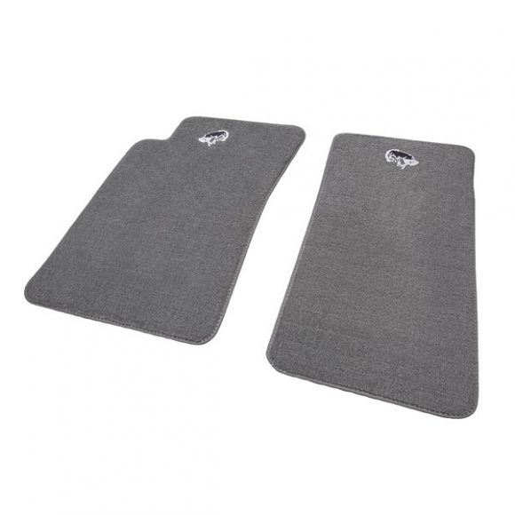 WH Bucking Bronco Logo Carpeted Floor Mats, Gray, 66-77 Ford Bronco