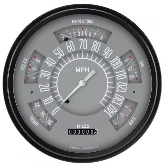 Classic Instruments Gauge Cluster, Gray, 66-77 Ford Bronco, 61-66 Ford Truck