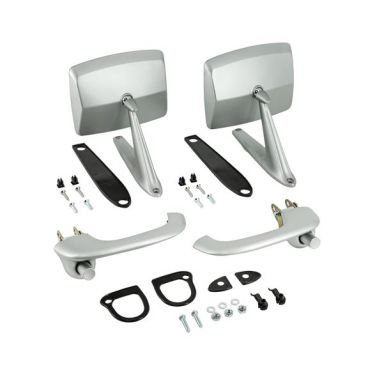 Silver Satin Adjustable Mirrors & Outer Door Handles Set, 68-77 Ford Bronco