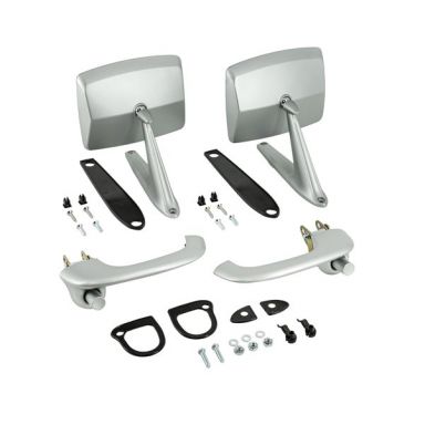 Silver Satin Adjustable Mirrors & Outer Door Handles Set, 68-77 Bronco