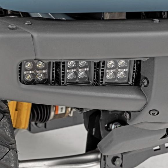 Triple LED Modular Bumper Light Kit BLACK With Flood Beam (White), 21-24 Ford Bronco
