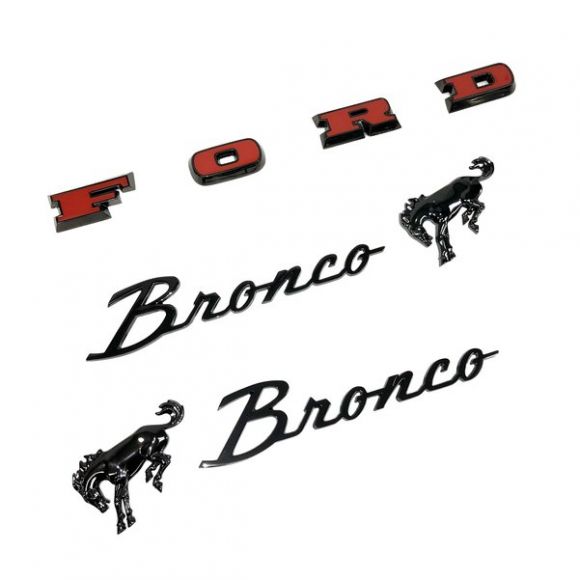 Black Chrome Fender & Grill Emblem Badge Kit, 66-77 Ford Bronco