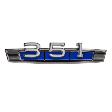 351 Engine Badge Emblem w/Blue Accent, 69-77 Bronco