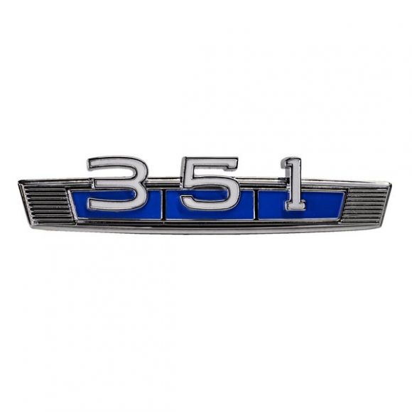 351 Engine Badge Emblem w/Blue Accent, 69-77 Bronco
