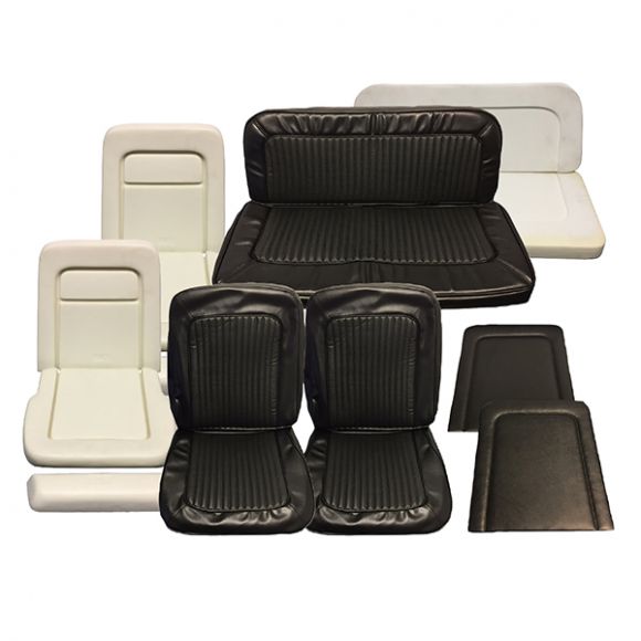 Black Seat Upholstery Set with Foam, Front & Rear, 68-77 Ford Bronco