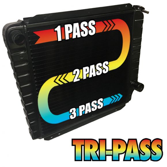 Tri-Pass 4-core Radiator, HD Staggered Cores, 66-77 Ford Bronco, USA Made